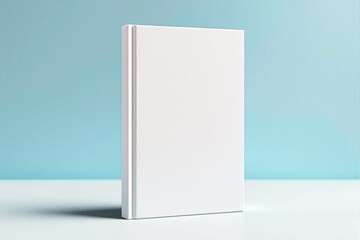 Poster - Blank white book mockup standing upright on a clean surface with a soft blue background.