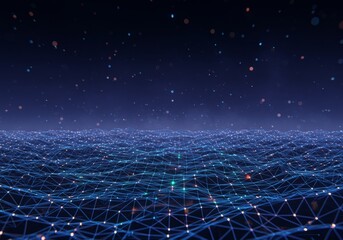 Poster - Futuristic technology background with digital grid and glowing particles