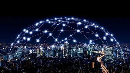 Poster - Virtual reality energy load distribution visualization urban cityscape digital concept nighttime view