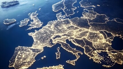 Poster - Global grid visualization of europe illuminated forecast aerial view high-tech environment