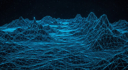Poster - abstract techno background with blue lines earth surface visualization . Generative AI