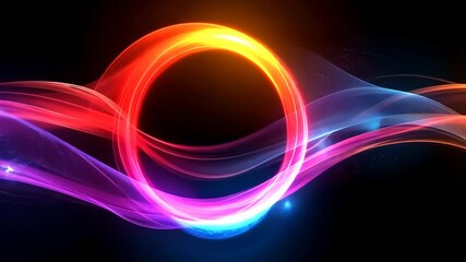 Poster - Colorful abstract light waves in dynamic circular motion on black background