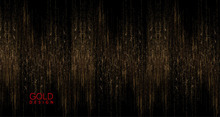 Wall Mural - Illustration with isolated abstract golden vertical pattern on black background.