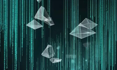 Fototapete - Digital matrix background with geometric shapes animation abstract technology loop