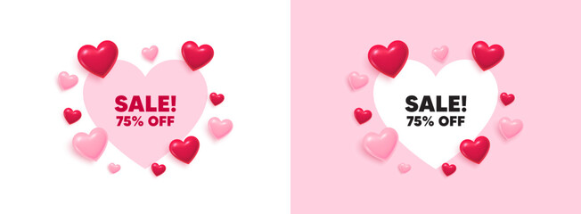 Poster - sale heart shaped banner. 3d flying hearts. sale 75 percent off discount. promotion price offer sign