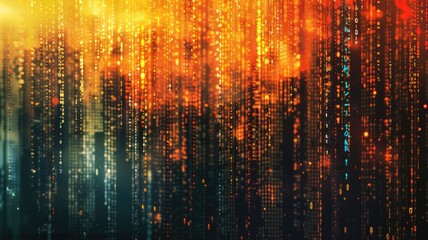 Leinwandbilder - abstract picture orange particle with digital technology style design with the coding data flow show