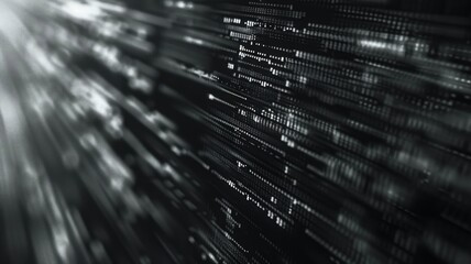 Poster - Abstract of complex glitch with pixel effect in dark background use shading and monochrome to express mysterious design or complexity through tiny object convey sense of horror digital scene. AIG53.