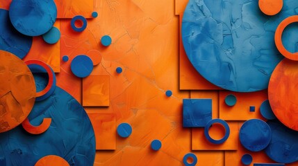Poster - Abstract geometric painting with yellow, orange, and green triangles. Background image of blue and orange geometric shape with modern design. Digital art for artistic and modern design. AIG51.