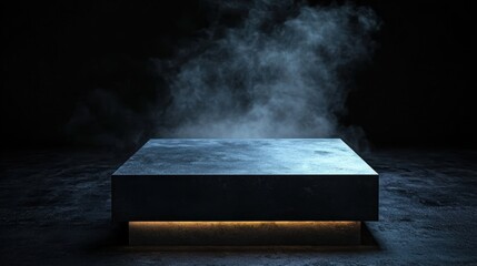Canvas Print - Dark Industrial Concrete Display Platform with Smoky Background