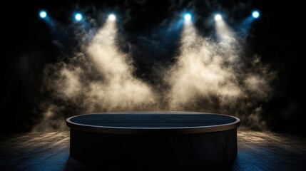 Canvas Print - Dark stage podium with spotlights and smoke