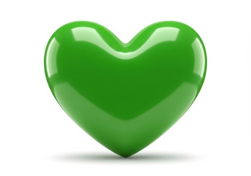 Shiny green heart shape on a white background, symbol of love and st. patrick's day