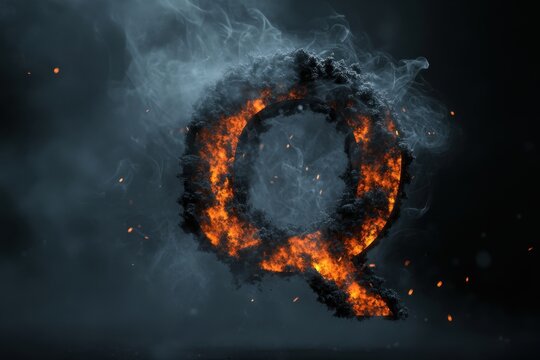 The image is a close up of a fire letter Q