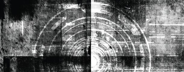 Wall Mural - Abstract grunge futuristic cyber technology background. Sci-fi circuit design. Blueprint on old grungy surface. Futuristic technology design. Cyber punk backdrop	