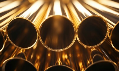 Poster - Close-up view of shiny golden tubes arranged in a circular pattern with soft focus