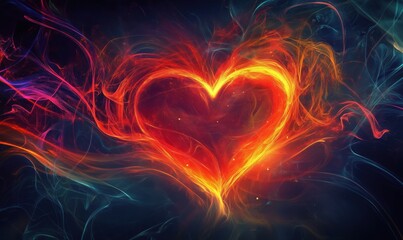 Poster - Vibrant heart shape glowing with fiery colors and swirling smoke effects
