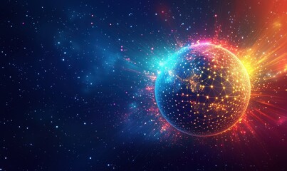 Poster - Digital globe with glowing connections and cosmic background representing global network