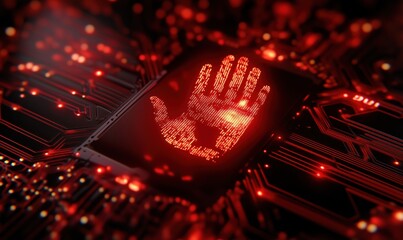 Poster - Digital handprint on circuit board symbolizing technology and security measures