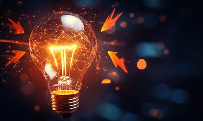 Poster - Illuminated light bulb with glowing connections and dynamic energy effects