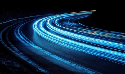 Poster - Long exposure light trails on winding road at night showcasing dynamic movement