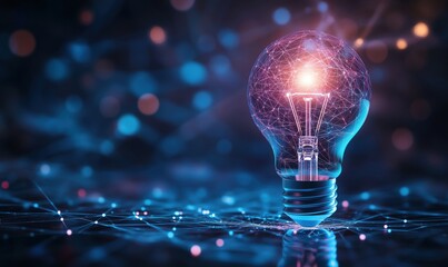 Poster - Illuminated light bulb with glowing network connections and abstract background