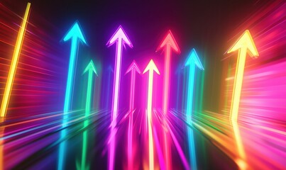 Poster - colorful neon arrows pointing upwards in a dynamic abstract background
