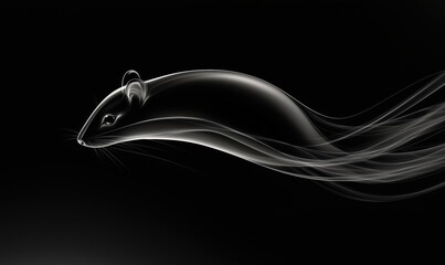 Poster - Abstract representation of a sleek black mouse with flowing lines on dark background