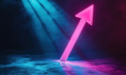 Poster - Neon arrow pointing upwards with dramatic lighting effects in dark environment