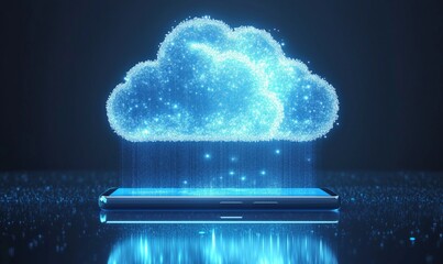 Poster - Cloud computing concept with digital cloud emerging from smartphone screen