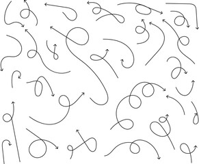 Fototapete - Black hand drawn arrows on white background. Curve arrow icon. Arrow, cursor icon. Collection of pointers. Back, Forward, Next, Previous sign