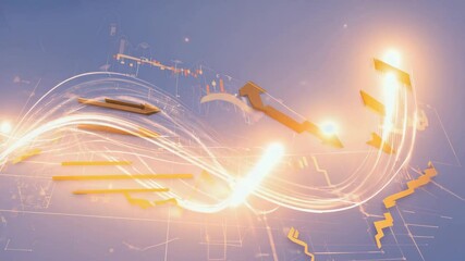 Poster - Abstract digital scene with glowing lines, arrows, and charts suggesting data flow, technology, and analytics.
