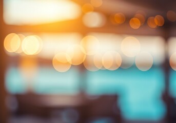 Poster - Abstract blurred background with golden bokeh lights and teal hues inside