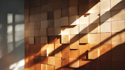 Poster - Modern interior design wooden wall panel texture with light and shadow for architecture background