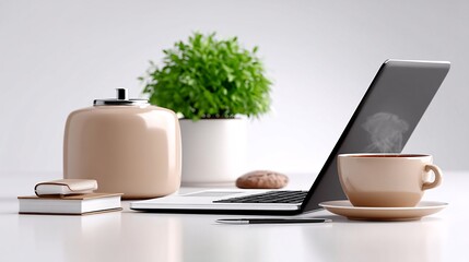 Poster - professional workspace with financial charts and laptop open to financial plans space available for 