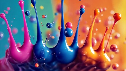 Poster - Vibrant colorful paint splashes in slow motion capturing dynamic fluid art explosion