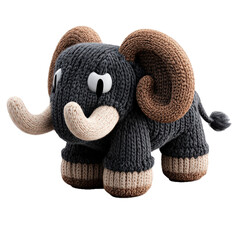 Aufkleber - Cute, knitted inflatable elephant with large tusks and expressive eyes, featuring soft texture and playful design. elephant has dark body with contrasting lighter tusks and feet