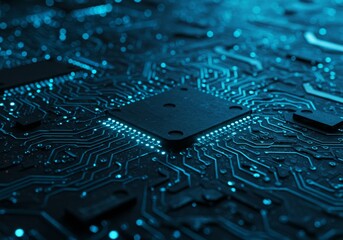 Poster - Futuristic technology background featuring a computer chip and circuits