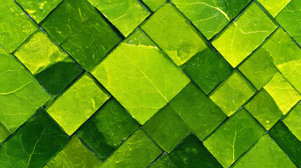 Poster - Green leaf square pattern background texture nature fresh foliage organic eco friendly wallpaper design art