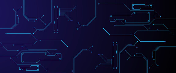 Leinwandbilder - Vector illustration fantastic digital technology. Technology lines circuit and dots on blue background, circuit board network connection.