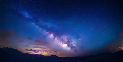 Wall Mural - panorama blue night sky milky way and star on dark background.universe filled, nebula and galaxy wit