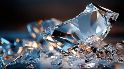 Wall Mural - shattered glass fragments, dark background, dramatic lighting, studio shot