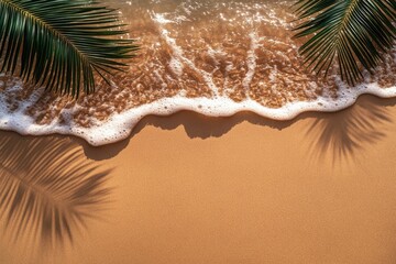 Fototapete - Tropical beach scene, shadows of palm leaves on sand