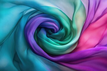 Poster - Swirling rainbow-colored silk fabric, soft, flowing, elegant, and vibrant.