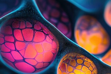 Aufkleber - Abstract close-up of vibrant, interconnected cells resembling a complex network.