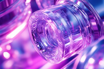 Aufkleber - Close-up of translucent purple cylindrical objects with internal circuitry, glowing with vibrant light.