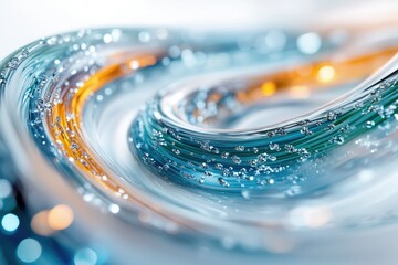Poster - Abstract swirling glass art with trapped air bubbles, blue and orange hues.
