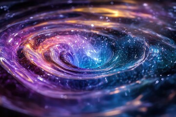 Aufkleber - A mesmerizing cosmic vortex swirling with vibrant hues of purple, blue, and gold, resembling a nebula's ethereal beauty.