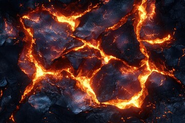 Aufkleber - Molten lava flows through cracks in dark volcanic rock, creating a fiery, textured surface.
