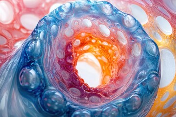 Poster - Abstract art showcasing a swirling, translucent form with vibrant blue, orange, and pink hues, creating a mesmerizing, organic texture.