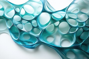 Leinwandbilder - Abstract turquoise 3D rendering of interconnected organic forms resembling a network or cellular structure.