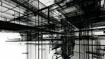 Poster - Futuristic abstract architecture: dynamic black and white line constructions